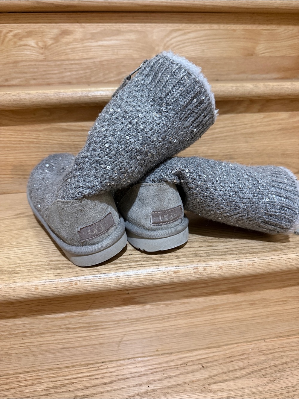 UGG Kids Gray Sequin Knit Boot